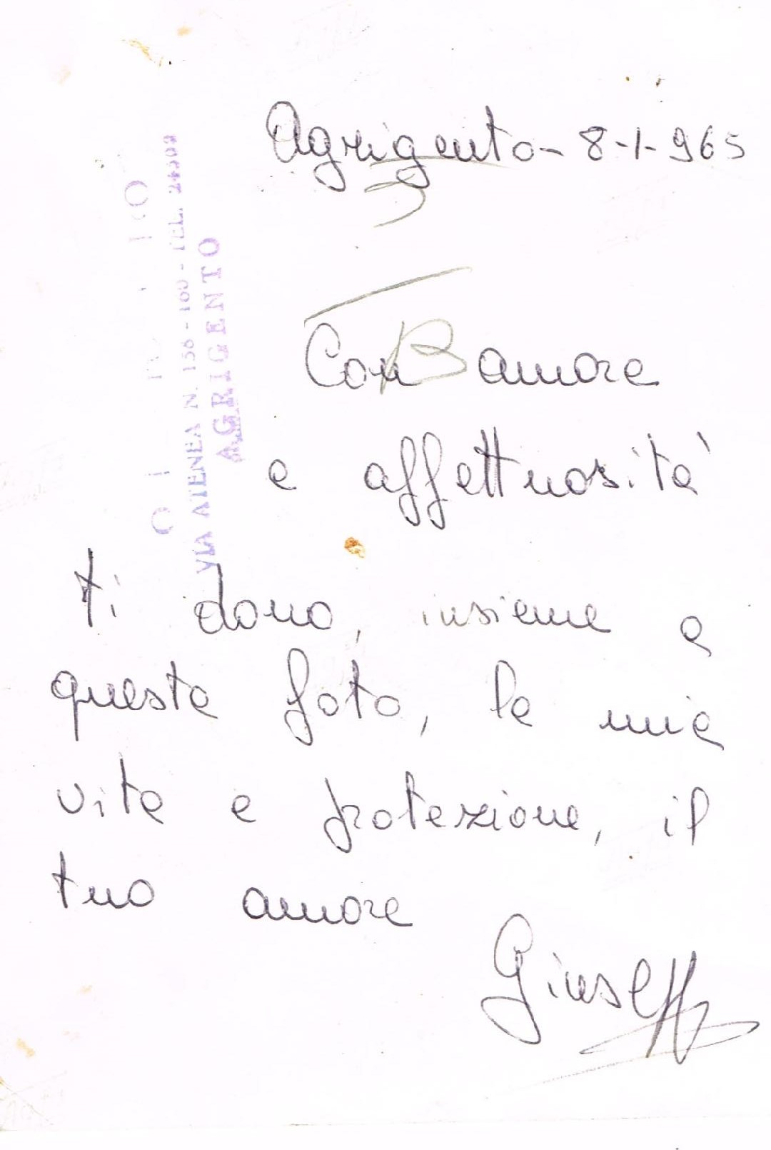 Savini Giuseppe scrive alla fidanzata Agrigento 1965 D